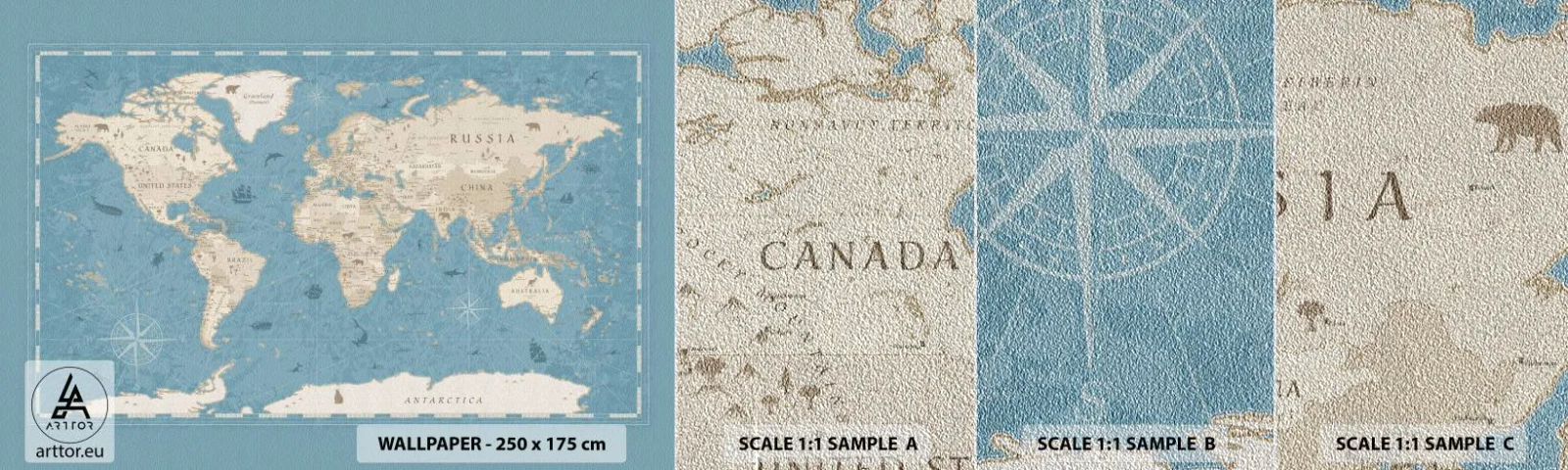 Fototapeta Próbka Premium Sand - Świat w zasięgu ręki - Mapa Świata, Vintage, Grunge - 100x30 cm