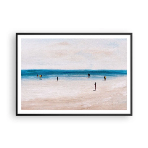 Plakat w czarnej ramie - Plaża z ludźmi na tle spokojnego morza - 100x70cm - Naturalna potrzeba - Nowoczesna dekoracja ścienna do salonu i sypialni ARTTOR