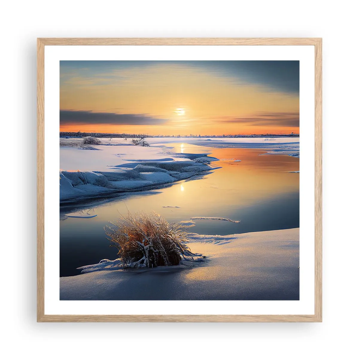 Plakat w ramie jasny dąb - Zimowy zachód słońca - 60x60 cm