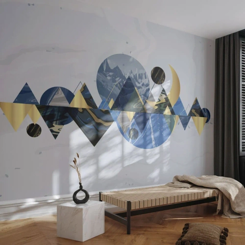 Fototapeta Premium Sand - Abstrakcyjna kompozycja geometryczna z motywem gór - 100x70cm - Pejzaż geometryczny - Nowoczesna dekoracja ścienna do salonu, kuchni i sypialni ARTTOR