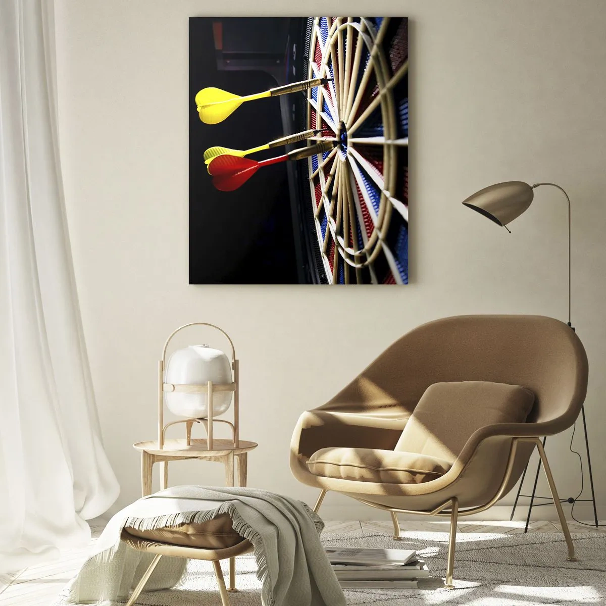 Obraz na szkle - Rzutki trafiające w tarczę w ciemnym otoczeniu - 50x70cm - W samo sedno - Nowoczesna dekoracja ścienna do salonu, kuchni i sypialni ARTTOR