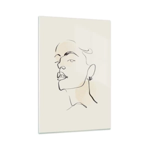 Obraz na szkle - Minimalistyczny szkic kobiecej twarzy - 70x100cm - Dumne spojrzenie - Nowoczesna dekoracja ścienna do salonu i sypialni ARTTOR