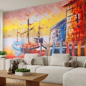 Fototapeta Premium Canvas - Szczęśliwy powrót - Krajobraz, Port Rybacki, Łódki - 450x315 cm