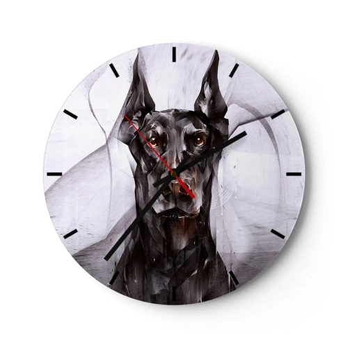 Zegar ścienny - Portret dobermana w nowoczesnym stylu geometrycznym - 30x30cm - Szlachetnie urodzony - Nowoczesna dekoracja ścienna do salonu, kuchni i sypialni ARTTOR