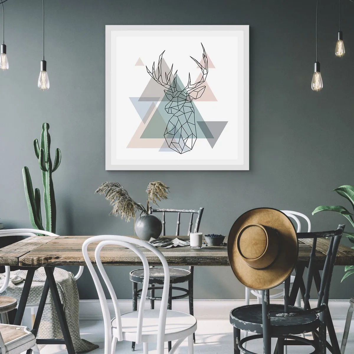 Plakat w białej ramie - W geometrycznym lesie - 30x30 cm