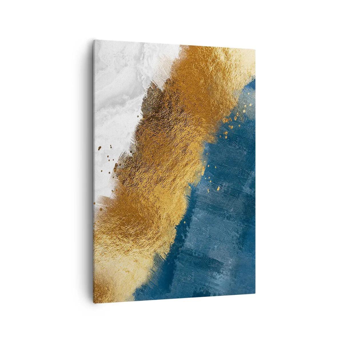 Obraz na płótnie - Abstrakcyjna kompozycja w odcieniach złota, błękitu i bieli - 70x100cm - Barwy lata - Nowoczesna dekoracja ścienna do salonu i sypialni ARTTOR