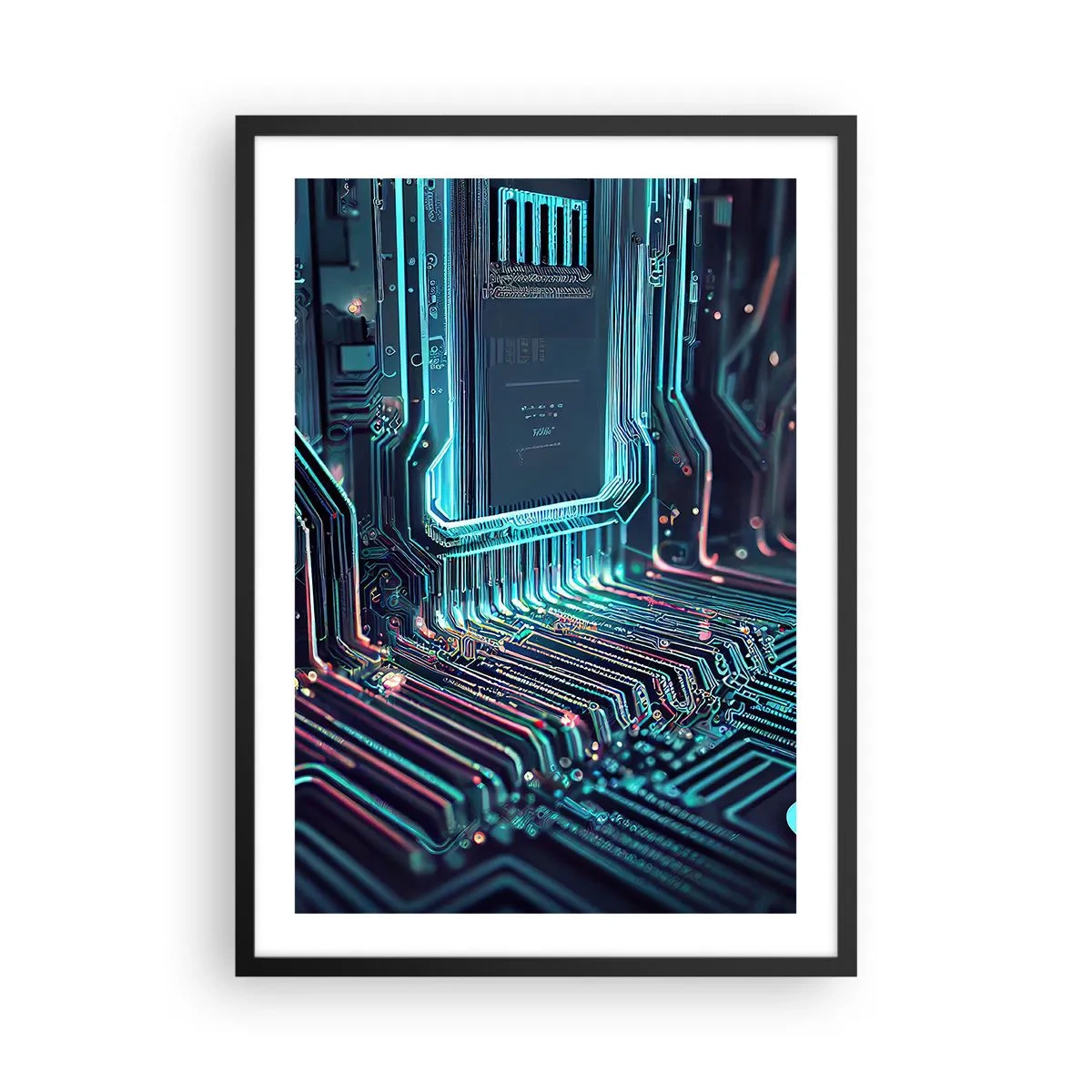 Plakat w czarnej ramie - Futurystyczna wizja układu scalonego - 50x70cm - Tak sobie myślę… - Nowoczesna dekoracja ścienna do salonu i sypialni ARTTOR