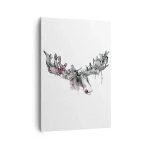 Obraz na płótnie - Artystyczna akwarela łosia z bogatymi porożami - 70x100cm - Korona króla lasu - Nowoczesna dekoracja ścienna do salonu i sypialni ARTTOR