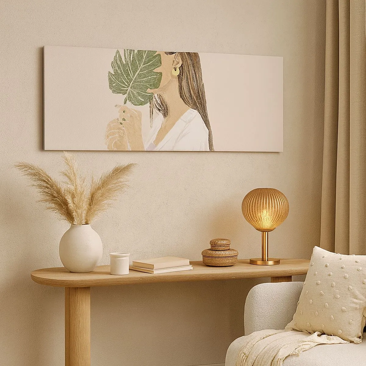 Obraz na płótnie - Tajemniczy portret z wachlarzem - 100x40 cm