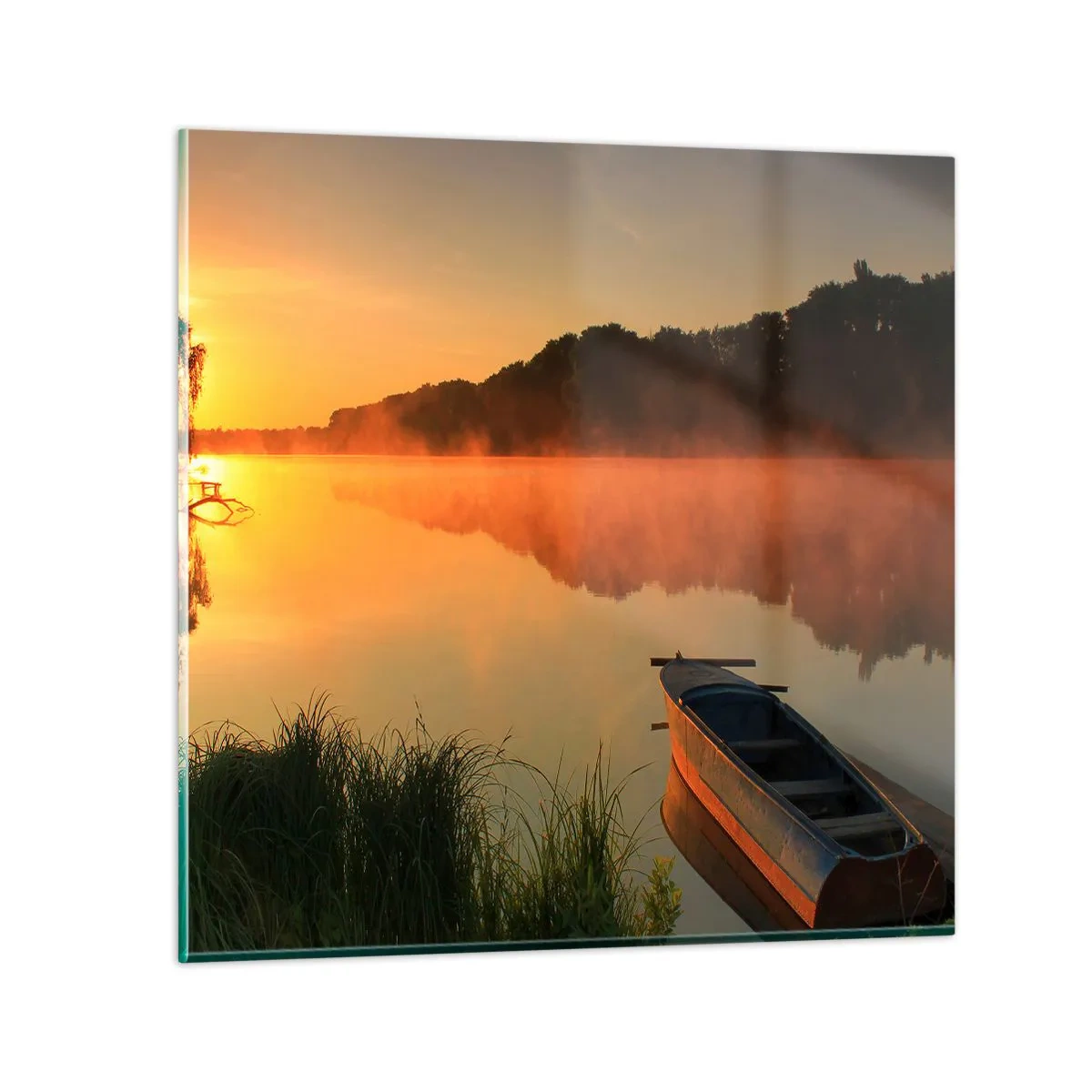 Obraz na szkle - Wschód słońca nad wodą jak tafla lustra - 70x70 cm