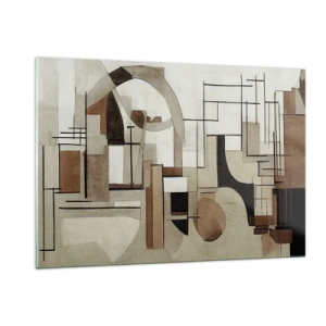 Obraz na szkle - Geometryczny pejzaż w odcieniach brązu i beżu - 120x80cm - Pejzaż miejski 2.0 - Nowoczesna dekoracja ścienna do salonu, kuchni i sypialni ARTTOR