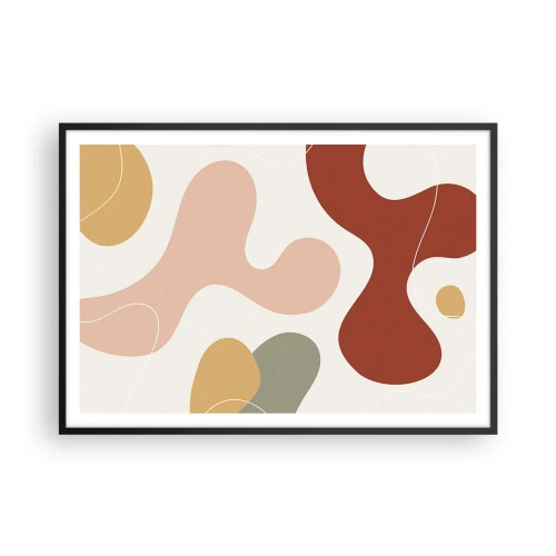 Plakat w czarnej ramie - Abstrakcyjna kompozycja w pastelowych odcieniach z dynamicznymi kształtami - 100x70cm - Esy czy floresy? - Nowoczesna dekoracja ścienna do salonu i sypialni ARTTOR