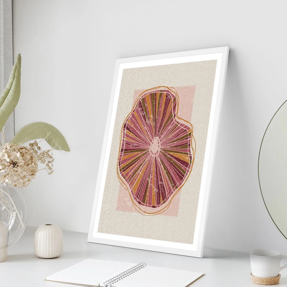 Plakat w białej ramie - Abstrakcja promienista - 40x50 cm