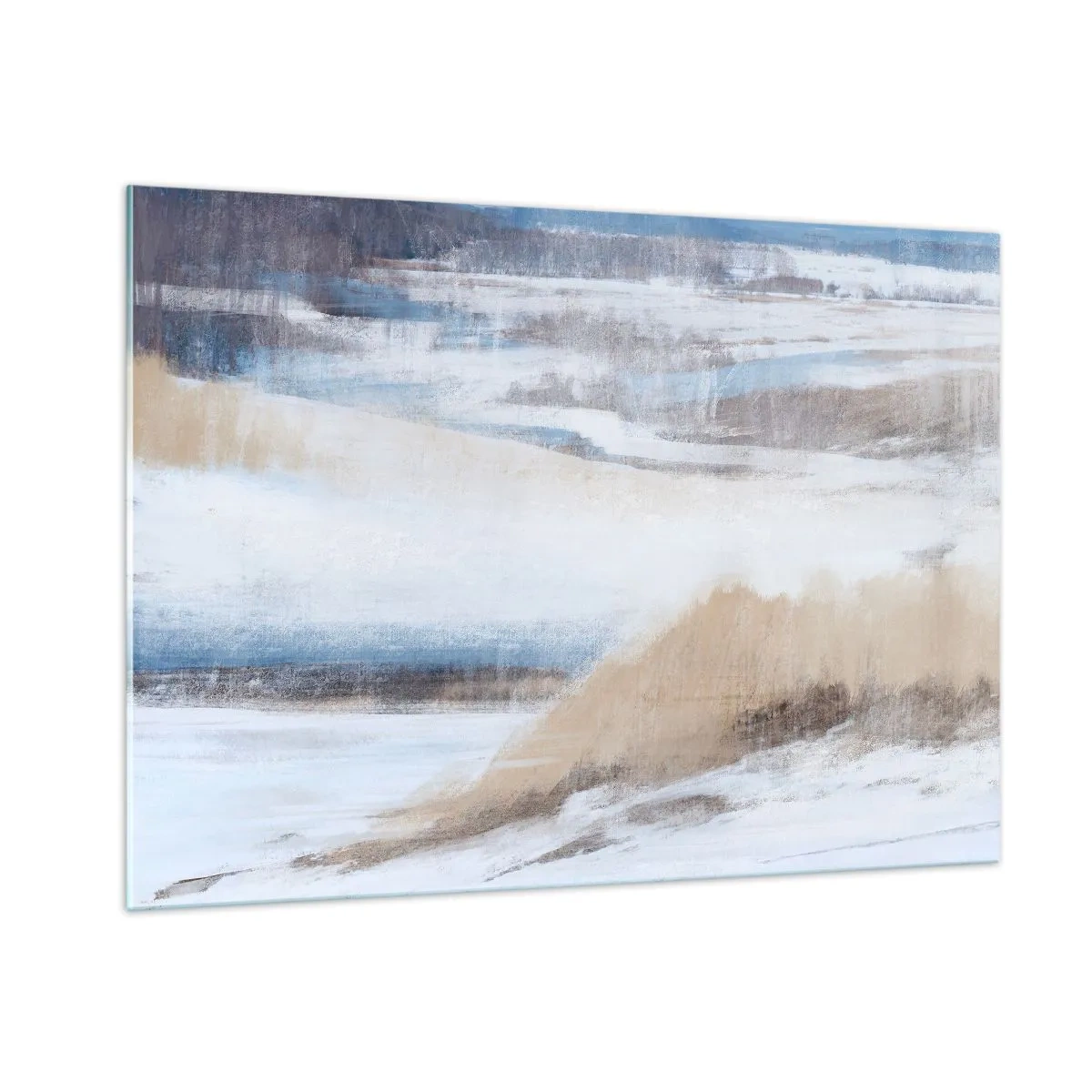 Obraz na szkle - Delikatna abstrakcja w chłodnych beżowo-niebieskich tonach - 100x70cm - Zimowa kompozycja - Nowoczesna dekoracja ścienna do salonu, kuchni i sypialni ARTTOR