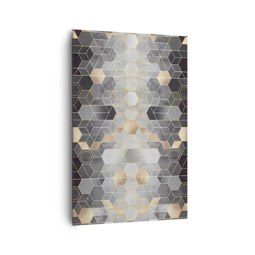 Obraz na płótnie - Geometryczny wzór w złotych odcieniach - 80x120cm - Diamentowa kompozycja - Nowoczesna dekoracja ścienna do salonu i sypialni ARTTOR