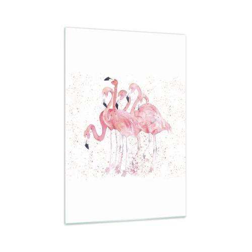Obraz na szkle - Różowe flamingi w artystycznym akwarelowym stylu - 70x100cm - Różowy ansambl - Nowoczesna dekoracja ścienna do salonu i sypialni ARTTOR