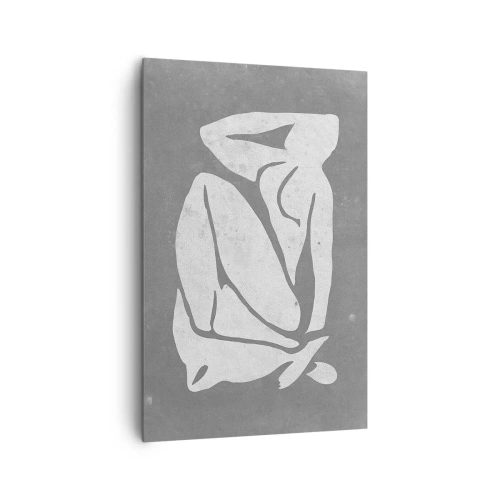 Obraz na płótnie - Minimalistyczny rysunek sylwetki na szarym tle - 80x120cm - W zamyśleniu - Nowoczesna dekoracja ścienna do salonu i sypialni ARTTOR