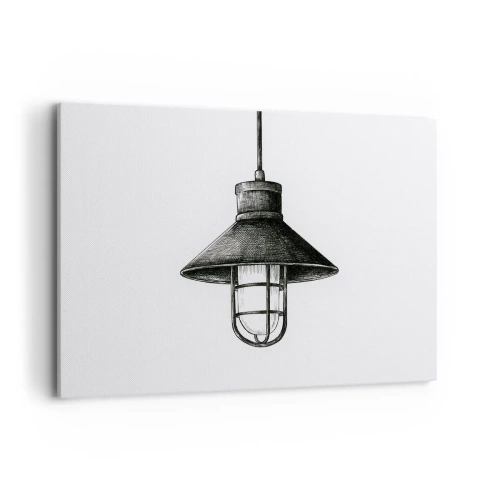 Obraz na płótnie - Rysunek wiszącej lampy w stylu retro na białym tle - 100x70cm - Jak przed laty… - Nowoczesna dekoracja ścienna do salonu, kuchni i sypialni ARTTOR