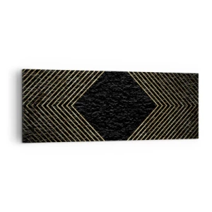 Obraz na płótnie - Czarne tło z geometrycznym wzorem złotych linii - 140x50cm - Geometria w stylu glamour - Nowoczesna dekoracja ścienna do salonu i sypialni ARTTOR