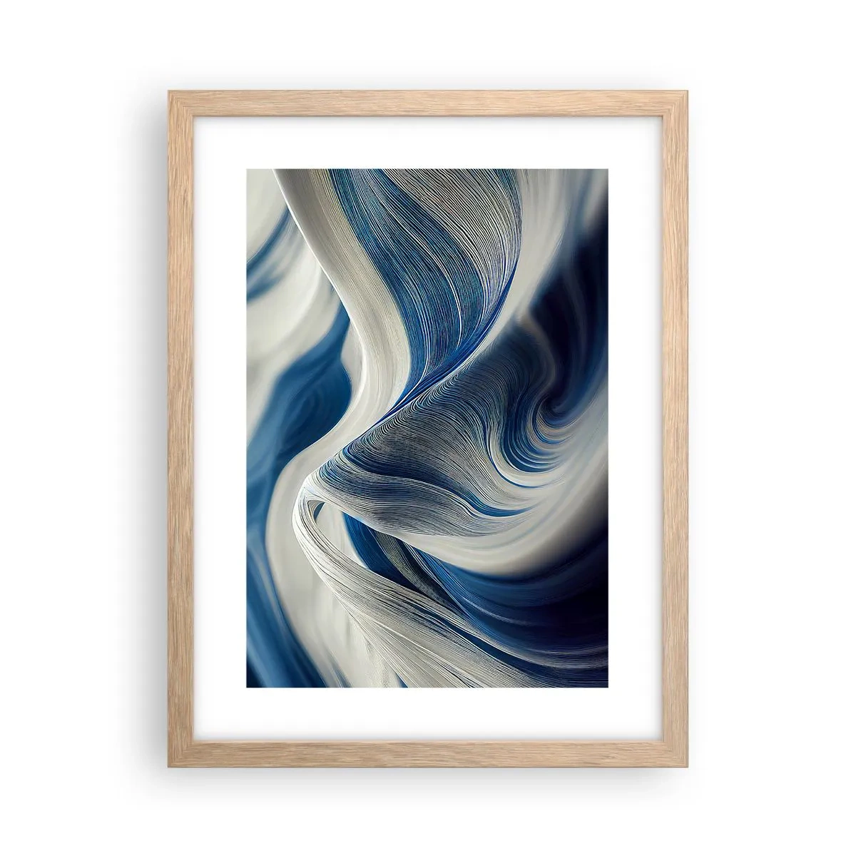 Plakat w ramie jasny dąb - Płynność błękitu i bieli - 30x40 cm