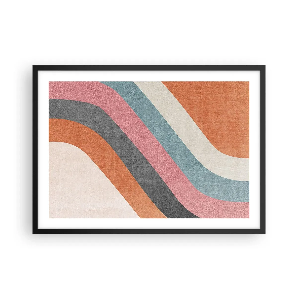Plakat w czarnej ramie - Kolorowe pasy w stylu retro - 70x50cm - Kompozycja diagonalna – ruch - Nowoczesna dekoracja ścienna do salonu i sypialni ARTTOR