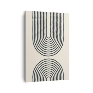 Obraz na płótnie - Abstrakcyjny wzór geometryczny z symetrycznymi liniami na jasnym tle - 70x100cm - Już za chwilę… - Nowoczesna dekoracja ścienna do salonu i sypialni ARTTOR