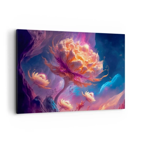 Obraz na płótnie - Fantazyjne kwiaty w kosmicznym krajobrazie - 100x70cm - Inny świat - Nowoczesna dekoracja ścienna do salonu, kuchni i sypialni ARTTOR