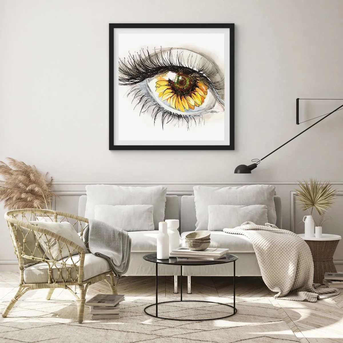 Plakat w czarnej ramie - Spojrzenie gorące jak lato - 60x60 cm