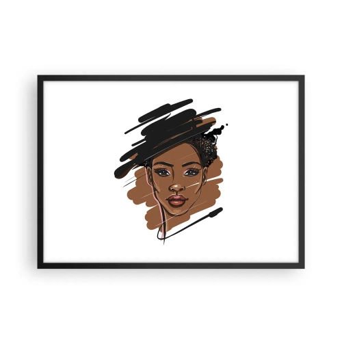 Plakat w czarnej ramie - Portret kobiety z artystycznymi pociągnięciami farby - 70x50cm - Słodka jak czekolada - Nowoczesna dekoracja ścienna do salonu i sypialni ARTTOR