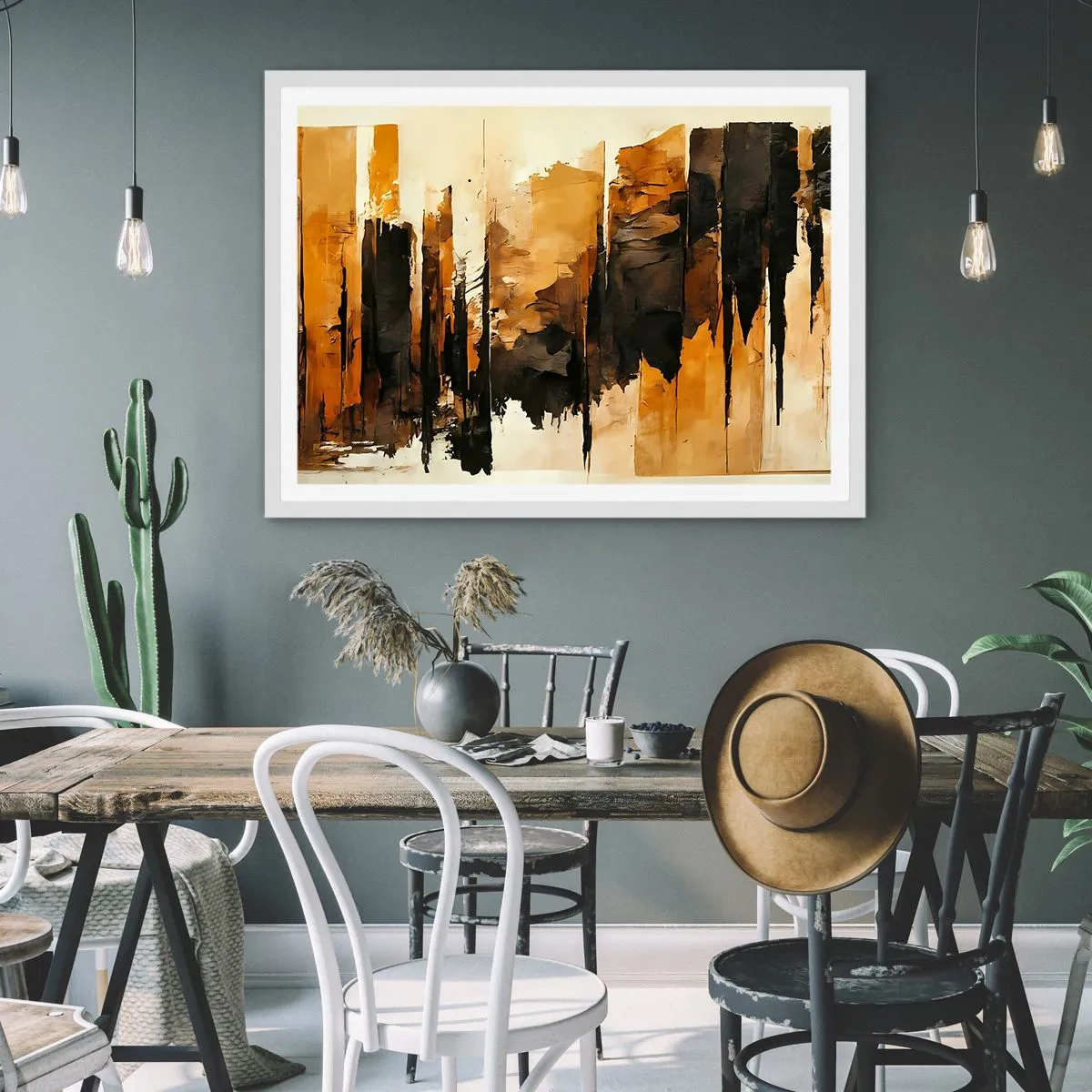 Plakat w białej ramie - Harmonia czerni i złota - 40x30 cm