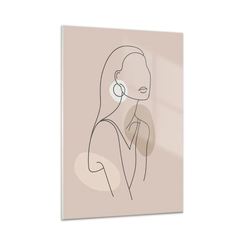 Obraz na szkle - Minimalistyczna sylwetka kobiety na beżowym tle - 50x70cm - Ikona dziewczęcości - Nowoczesna dekoracja ścienna do salonu, kuchni i sypialni ARTTOR