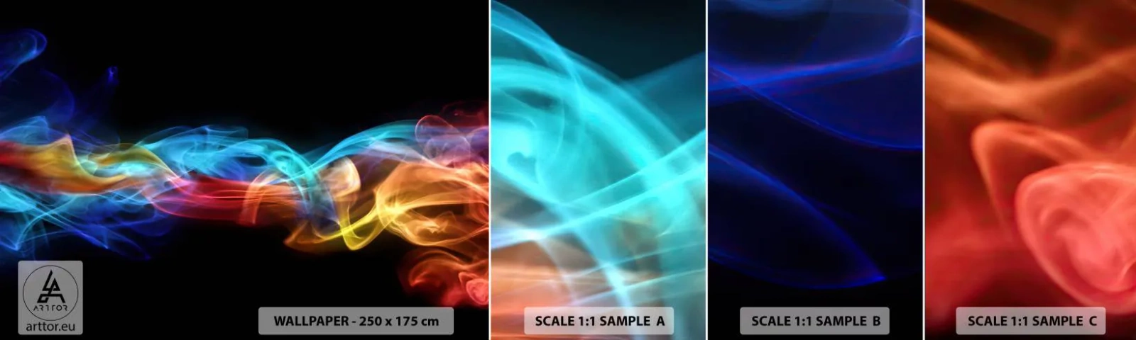 Fototapeta Próbka Standard Eco - Tęczowy taniec mgieł - Abstrakcja, Grafika, Kolorowe Płomienie - 100x30 cm