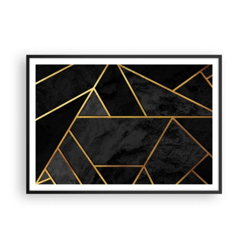 Plakat w czarnej ramie - Geometryczny wzór złota na czarnym tle - 100x70cm - Mrok i blask - Nowoczesna dekoracja ścienna do salonu i sypialni ARTTOR