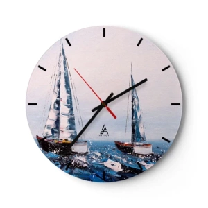 Zegar ścienny - Dwa żaglówki na wzburzonym morzu w malarskim stylu - 30x30cm - Braterstwo wiatru - Nowoczesna dekoracja ścienna do salonu, kuchni i sypialni ARTTOR