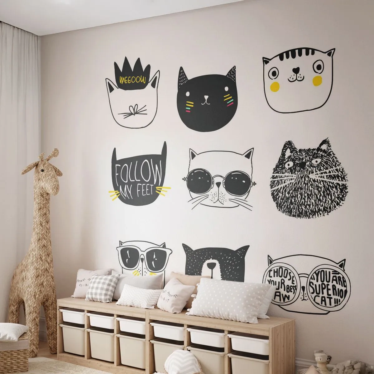 Fototapeta Premium Canvas - Każdy inny - Kot, Ilustracja , Grafika - 250x175 cm