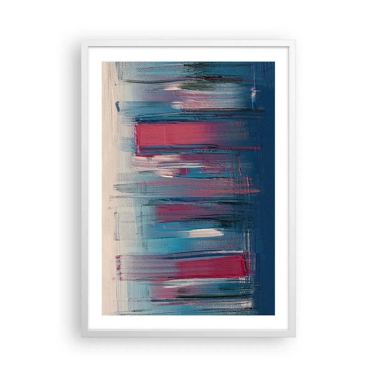 Plakat w białej ramie - Kompozycja wertykalna w błękicie i czerwieni - 50x70 cm