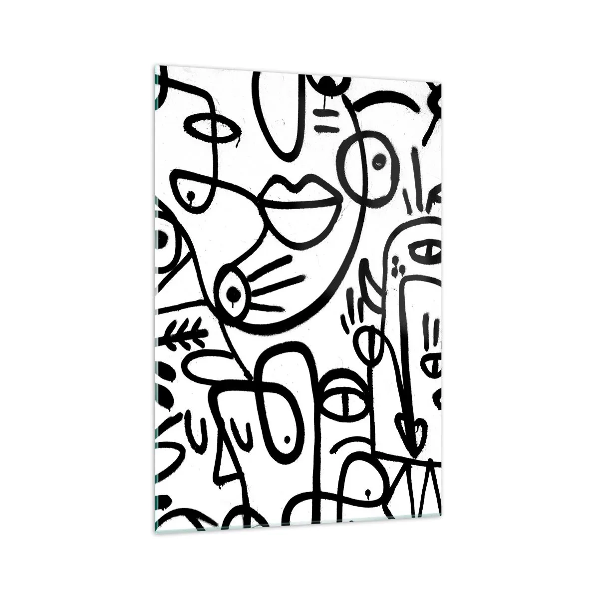 Obraz na szkle - Czarno-białe abstrakcyjne rysunki z motywami twarzy - 70x100cm - Twarze i miraże - Nowoczesna dekoracja ścienna do salonu i sypialni ARTTOR