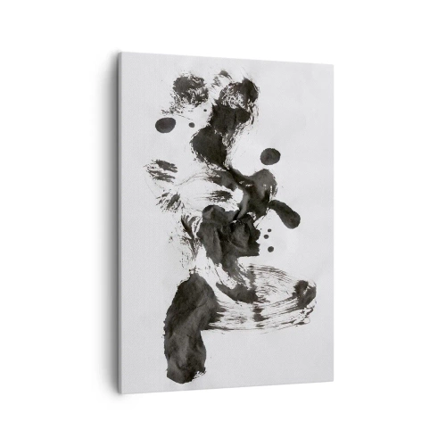 Obraz na płótnie - Abstrakcyjna kompozycja czarnych plam i pociągnięć pędzla na białym tle - 50x70cm - W szaleństwie metoda? - Nowoczesna dekoracja ścienna do salonu, kuchni i sypialni ARTTOR