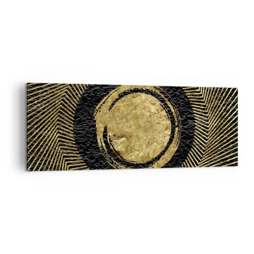 Obraz na płótnie - Geometryczna kompozycja w czerni i złocie z promieniami - 140x50cm - Kompozycja glamour - Nowoczesna dekoracja ścienna do salonu i sypialni ARTTOR