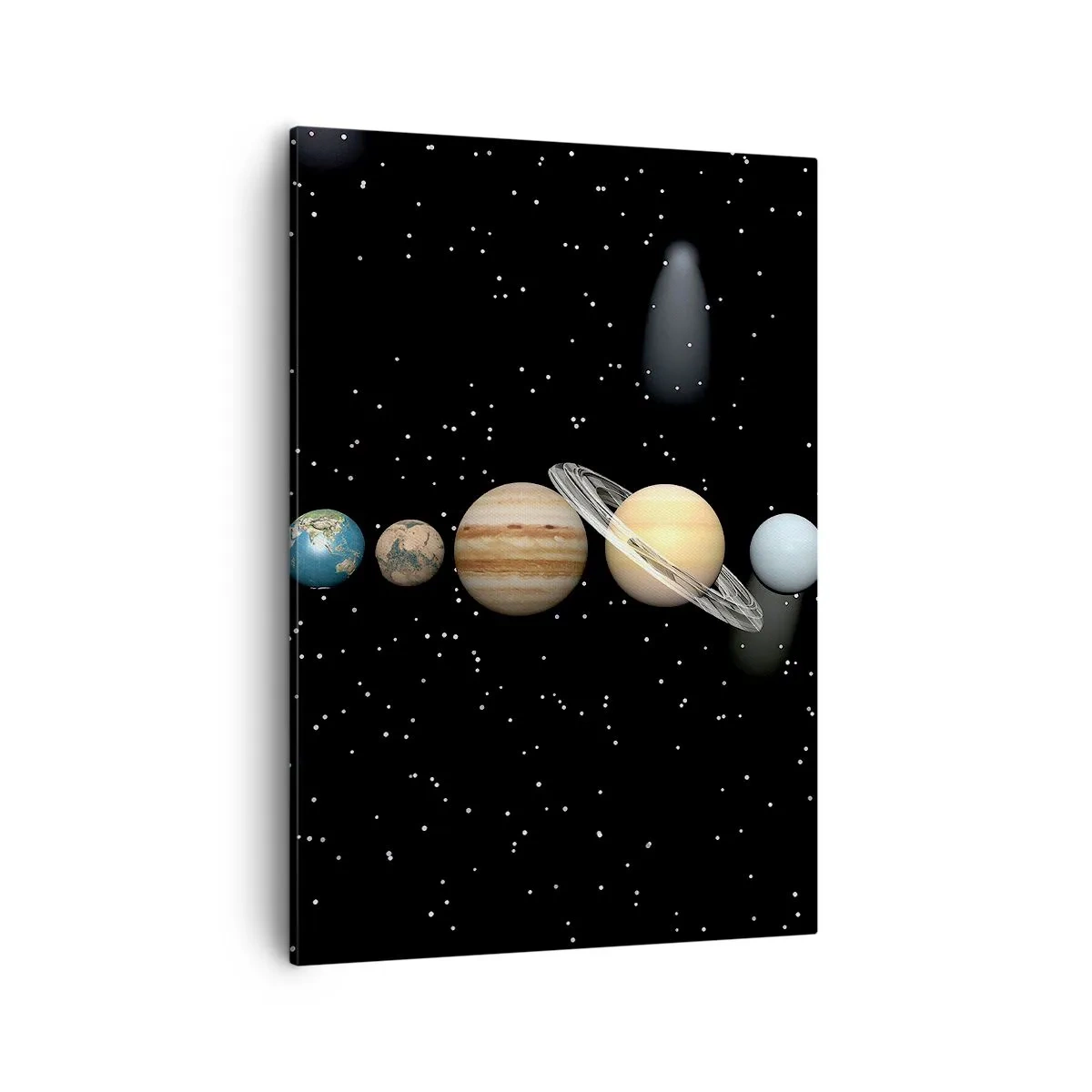 Obraz na płótnie - Układ planetarny na tle gwiazd w kosmosie - 50x70cm - A planety szaleją, szaleją… - Nowoczesna dekoracja ścienna do salonu, kuchni i sypialni ARTTOR
