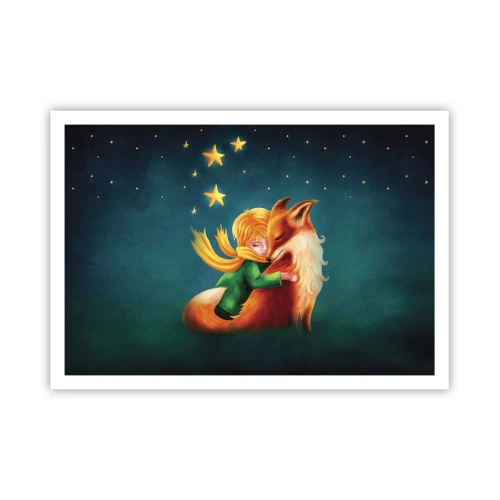 Plakat - Chłopiec z lisem w magicznej scenerii z gwiazdami - 100x70cm - Mały Książę - Nowoczesna dekoracja ścienna do salonu i sypialni ARTTOR