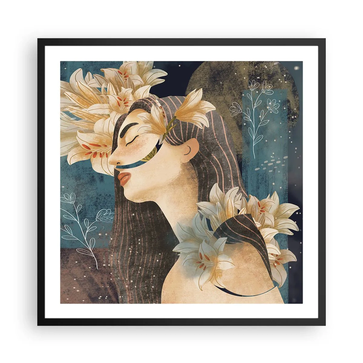 Plakat w czarnej ramie - Baśń o królewnie z liliami - 60x60 cm