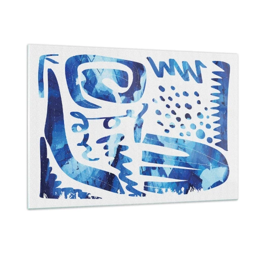 Obraz na szkle - Dynamiczna niebieska abstrakcja z geometrycznymi formami - 120x80cm - Powrót do korzeni - Nowoczesna dekoracja ścienna do salonu, kuchni i sypialni ARTTOR