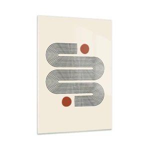 Obraz na szkle - Minimalistyczny wzór linii z czerwonymi kropkami - 50x70cm - Od początku do końca - Nowoczesna dekoracja ścienna do salonu, kuchni i sypialni ARTTOR