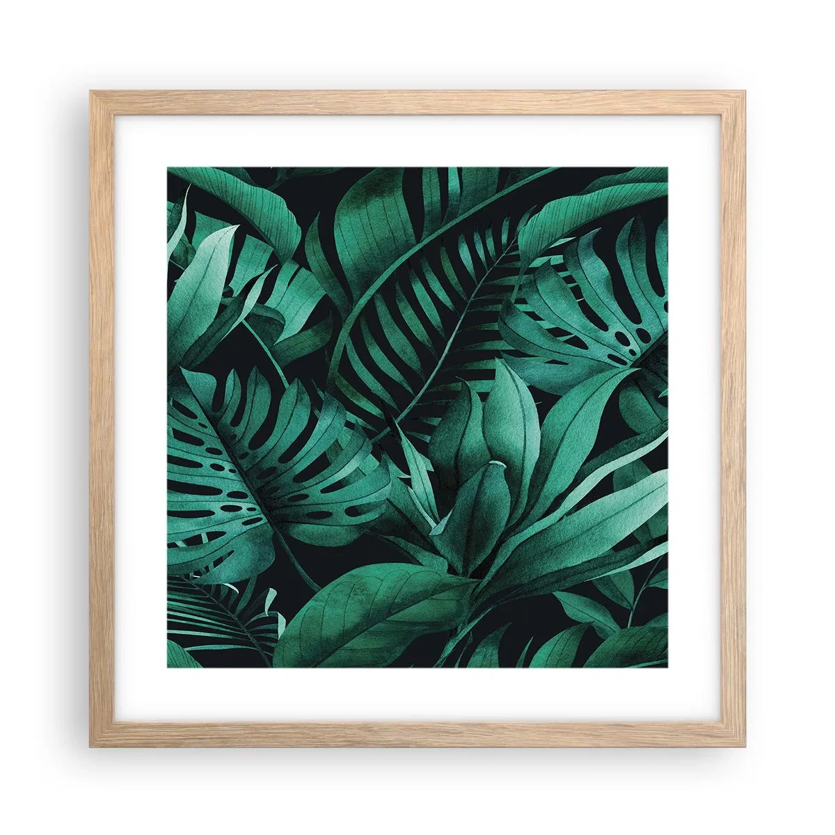 Plakat w ramie jasny dąb - Głębia tropikalnej zieleni - 40x40 cm