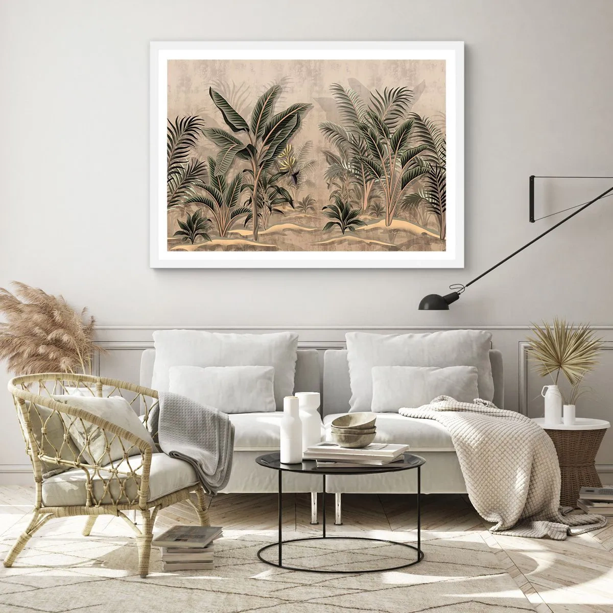 Plakat w białej ramie - Rycina w kolonialnym stylu - 40x30 cm