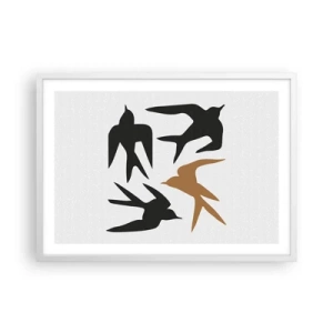 Plakat w białej ramie - Jaskółcze zabawy - 70x50 cm