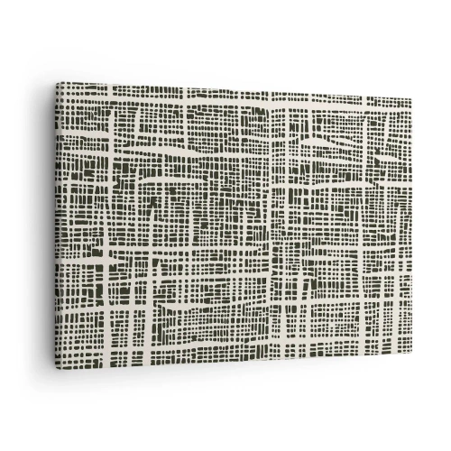 Obraz na płótnie - Geometryczny wzór przypominający siatkę na jasnym tle - 70x50cm - Kompozycja utkana - Nowoczesna dekoracja ścienna do salonu i sypialni ARTTOR