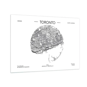 Obraz na szkle - Mapa Toronto w minimalistycznym stylu z siatką ulic - 70x50cm - Anatomia Toronto - Nowoczesna dekoracja ścienna do salonu i sypialni ARTTOR