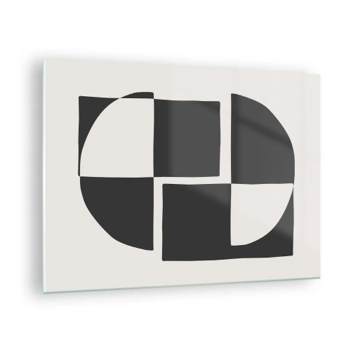 Obraz na szkle - Geometryczna kompozycja czarno-białych kształtów - 70x50cm - Antyteza – synteza - Nowoczesna dekoracja ścienna do salonu i sypialni ARTTOR